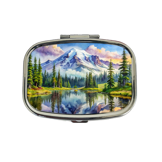 Mount Rainier National Park Washington Watercolor Style Travel Pill Box Case