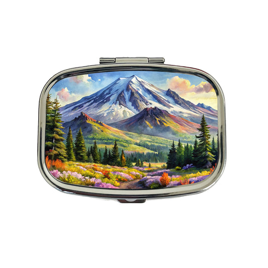 Mount St. Helens Volcanic National Monument Washington Watercolor Style Travel Pill Box Case