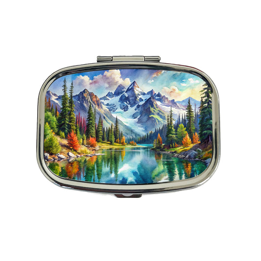 North Cascades National Park Washington Watercolor Style Travel Pill Box Case
