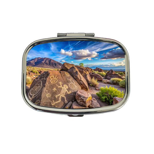 Petroglyph National Monument New Mexico Watercolor Style Travel Pill Box Case