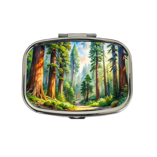 Redwood National Park California Watercolor Style Travel Pill Box Case