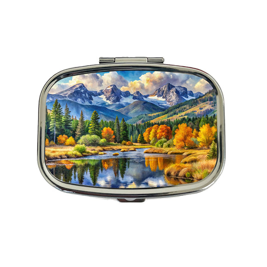 Rocky Mountain National Park Colorado Watercolor Style Travel Pill Box Case