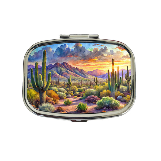 Saguaro National Park Arizona Watercolor Style Travel Pill Box Case