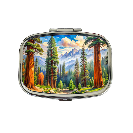 Sequoia National Park California Watercolor Style Travel Pill Box Case
