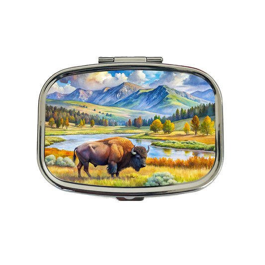 Yellowstone National Park Lamar Valley Watercolor Style Travel Pill Box Case