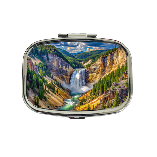 Yellowstone National Park Lower Falls Watercolor Style Travel Pill Box Case