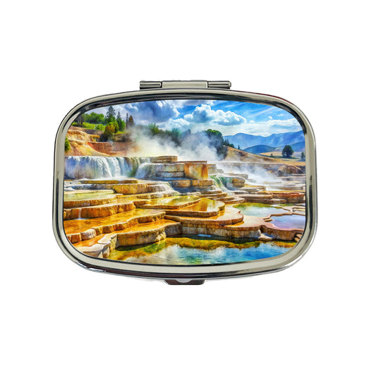 Yellowstone National Park Mammoth Hot Springs Watercolor Style Travel Pill Box Case
