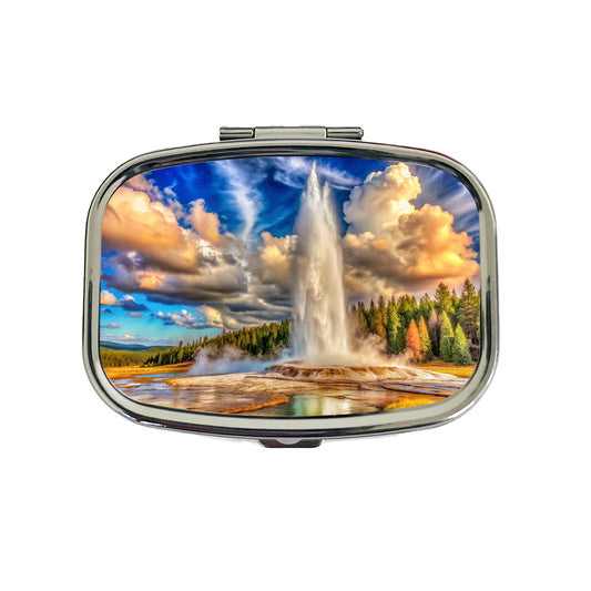 Yellowstone National Park Old Faithful Watercolor Style Travel Pill Box Case