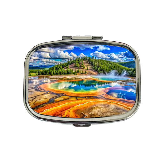 Yellowstone National Park Wyoming Watercolor Style Travel Pill Box Case