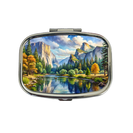 Yosemite National Park California Watercolor Style Travel Pill Box Case