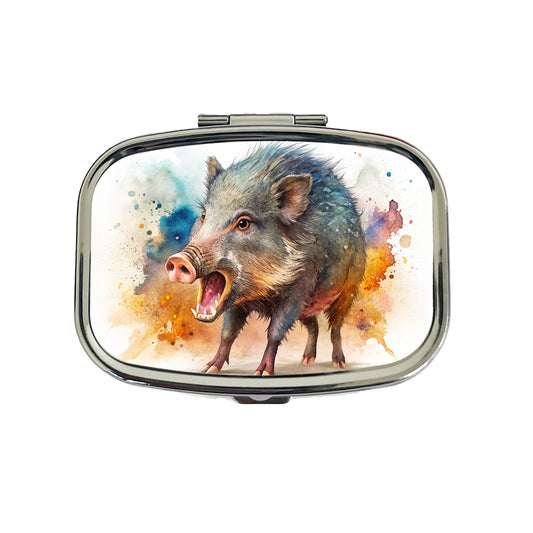 Angry Javelina Watercolor Travel Pill Box Case