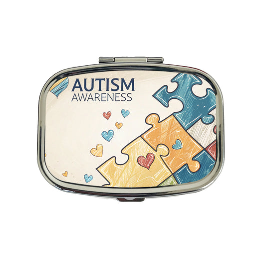 Autism Awareness Puzzle Pieces Heart Travel Pill Box Case
