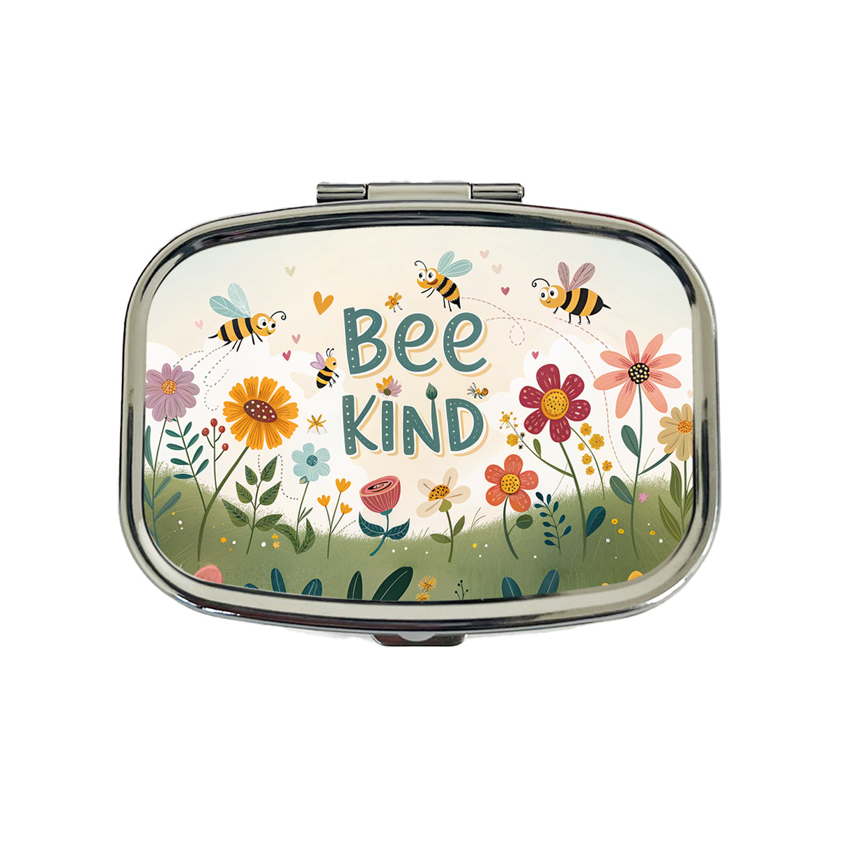 Be Bee Kind With Floral Bees Design Travel Pill Box Case