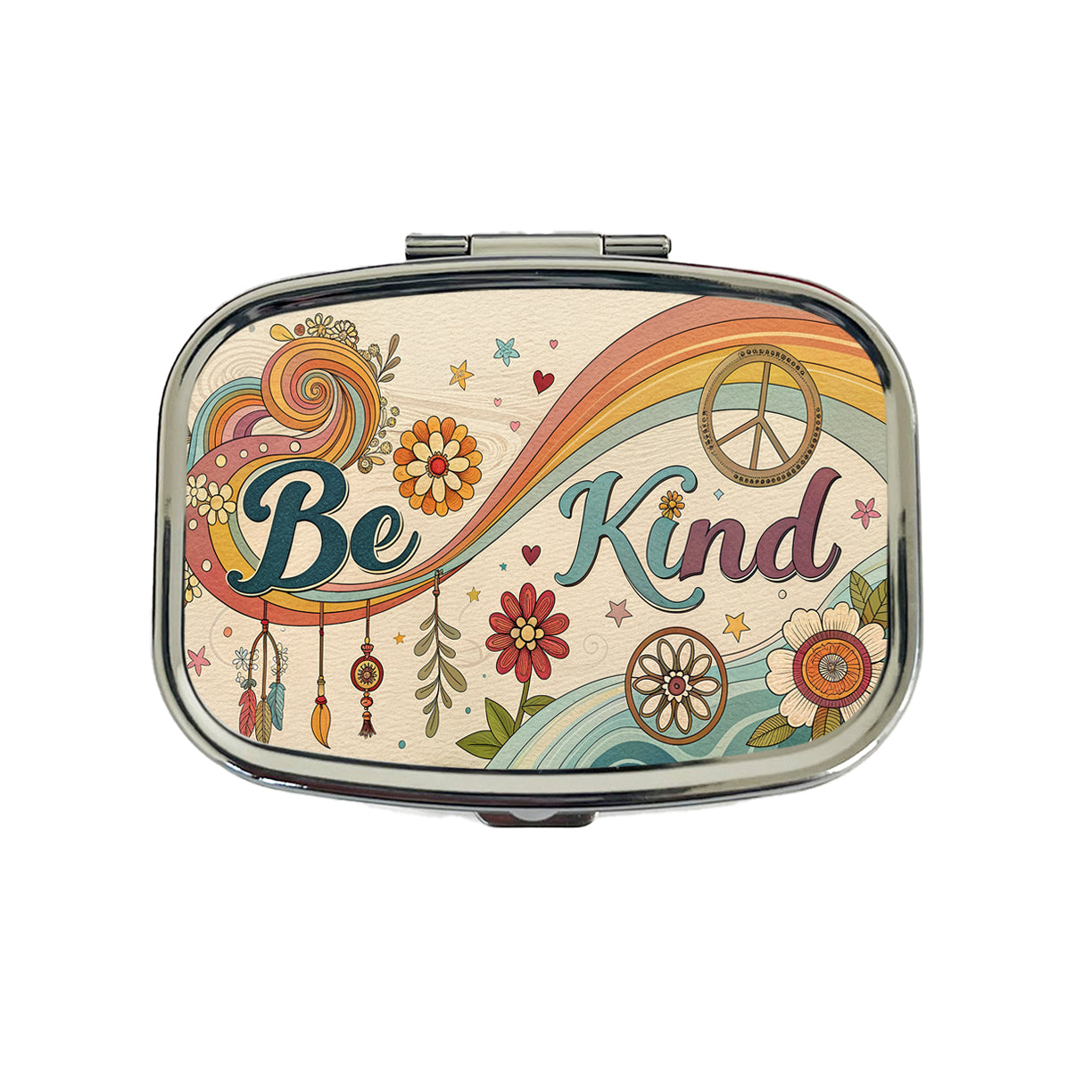 Be Kind Vintage Hippie Design Travel Pill Box Case