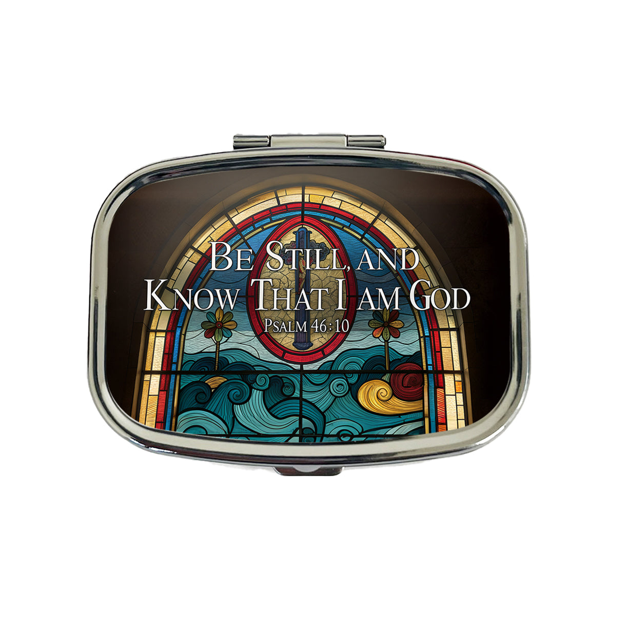 Be Still And Know That I Am God Psalm 46-10 Stained Glass Window Travel Pill Box Case
