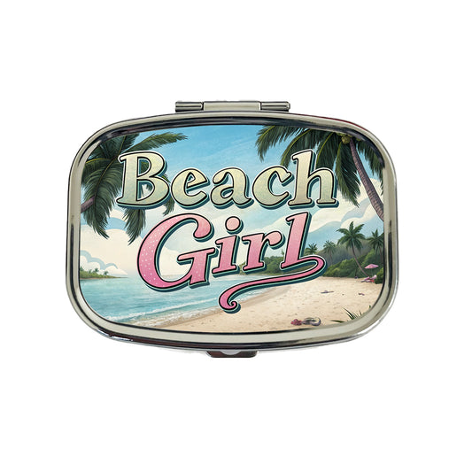 Beach Girl Tropical Beach Palm Trees Travel Pill Box Case