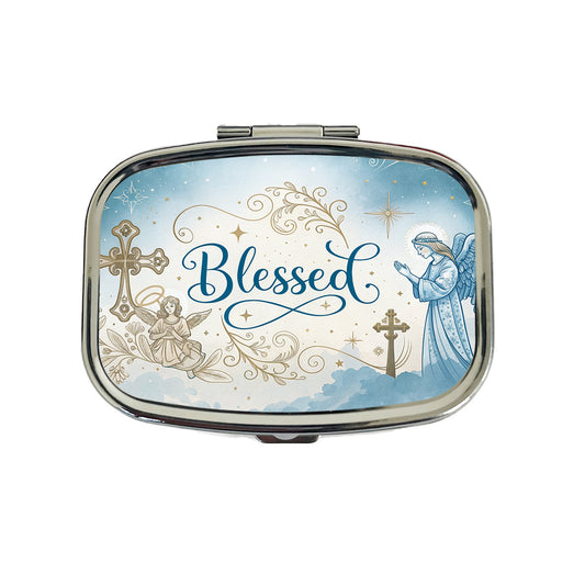 Blessed Religious Angel Blue White Travel Pill Box Case