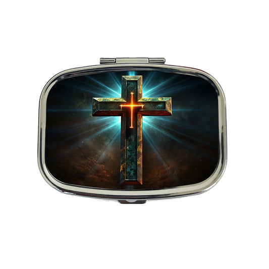 Cross On A Dark Background Religious Travel Pill Box Case