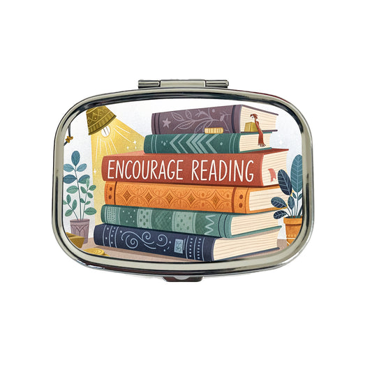 Encourage Reading Stack of Books Travel Pill Box Case