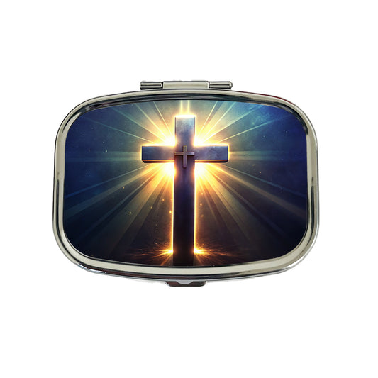 Glowing Religious Cross Travel Pill Box Case
