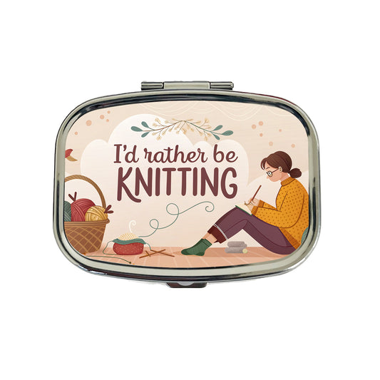 I'd Rather Be Knitting Basket of Yarn Travel Pill Box Case