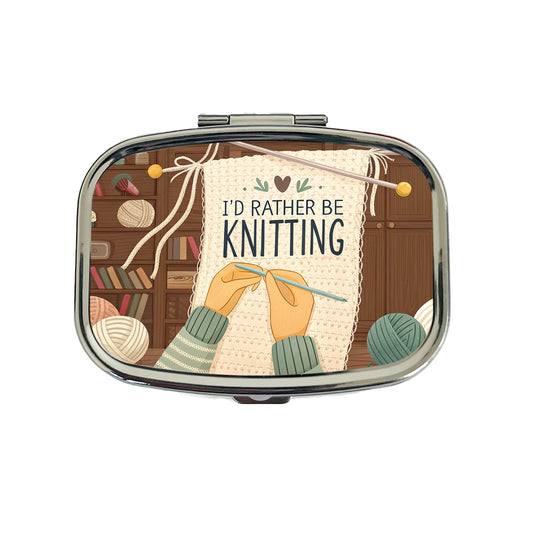 I'd Rather Be Knitting Knit Yarn Needles Travel Pill Box Case