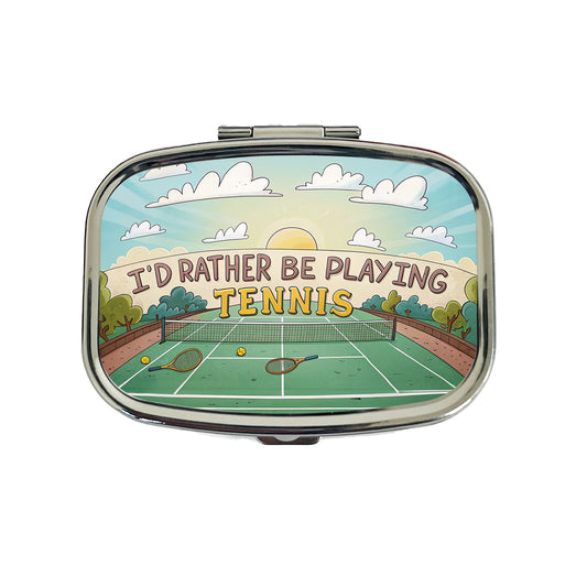 I'd Rather Be Playing Tennis Cartoon Court Travel Pill Box Case