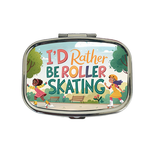 I'd Rather Be Roller Skating Cartoon Travel Pill Box Case