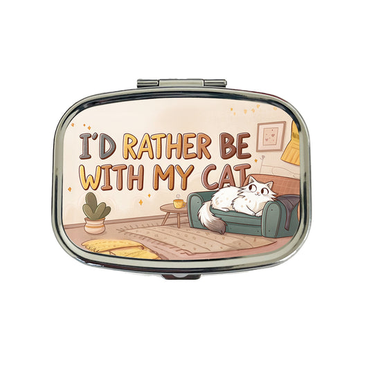 I'd Rather Be With My Cat Funny Travel Pill Box Case