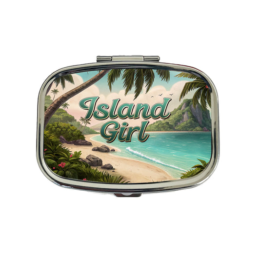 Island Girl Tropical Beach Palm Trees Travel Pill Box Case