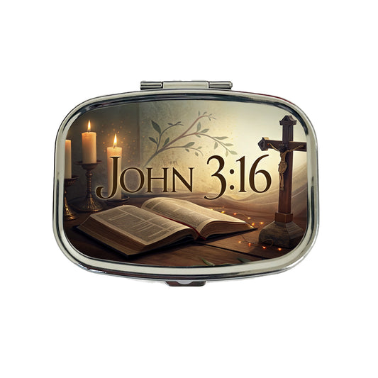 John 3-16 Bible Religious Verse Travel Pill Box Case