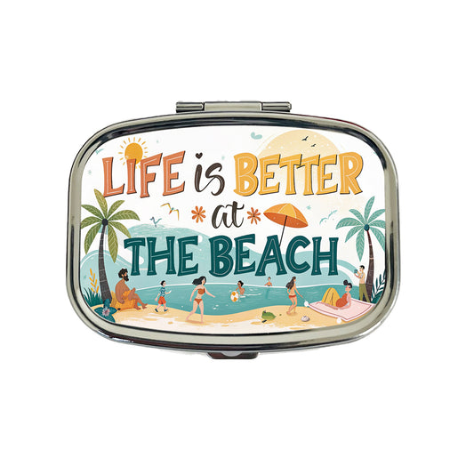 Life Is Better At The Beach Cartoon Travel Pill Box Case