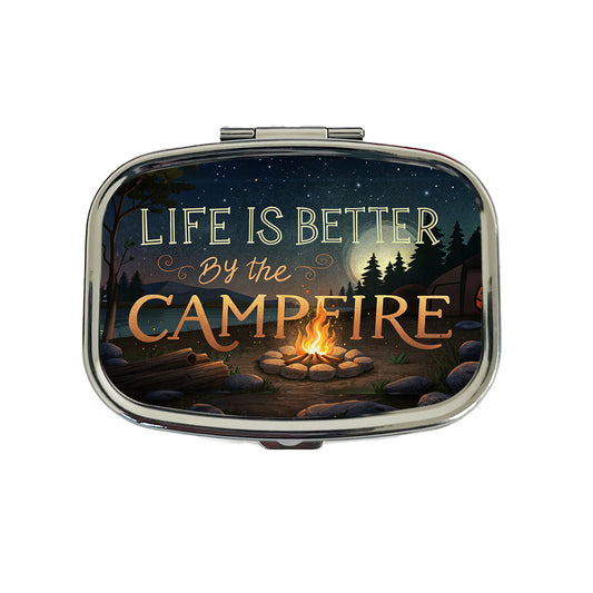 Life is Better By The Campfire Hiking Camping Travel Pill Box Case