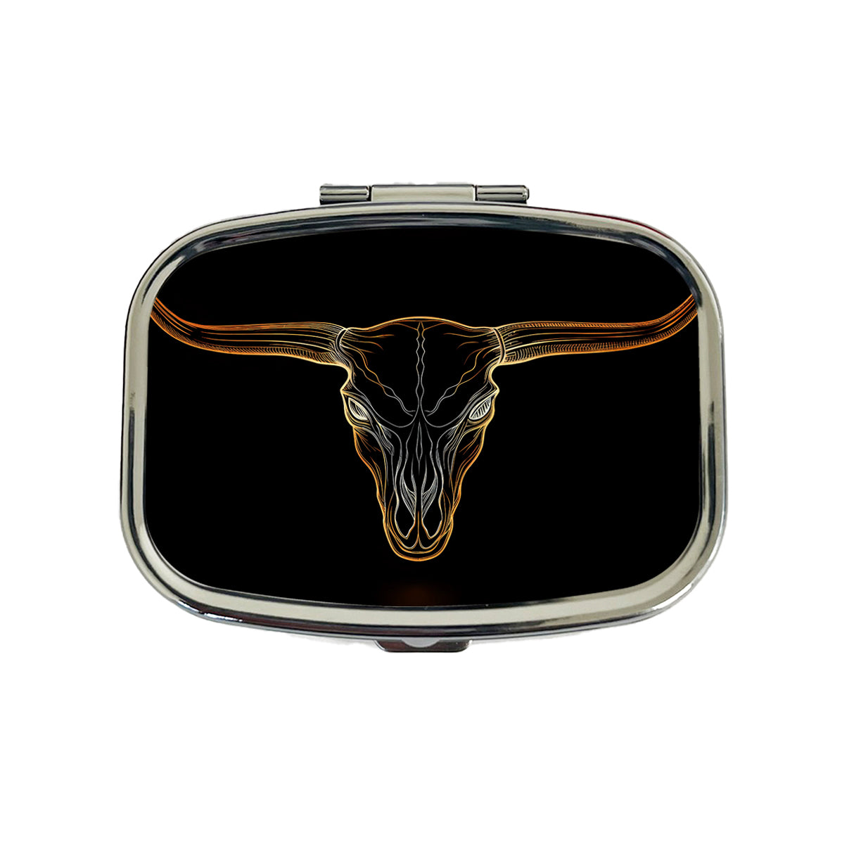 Longhorn Cattle Skull Outline Travel Pill Box Case