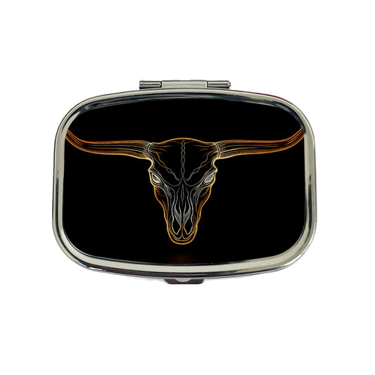Longhorn Cattle Skull Outline Travel Pill Box Case