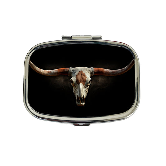 Longhorn Cattle Skull Travel Pill Box Case
