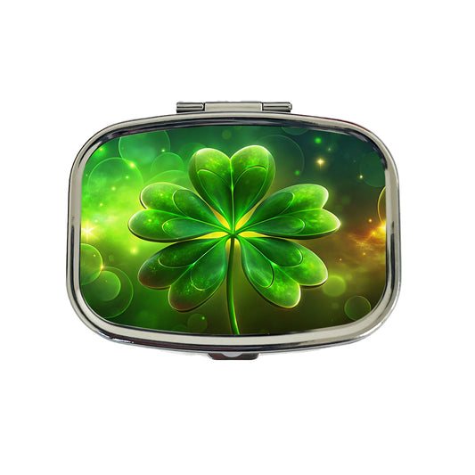 Lucky Irish Five Leaf Clover Travel Pill Box Case