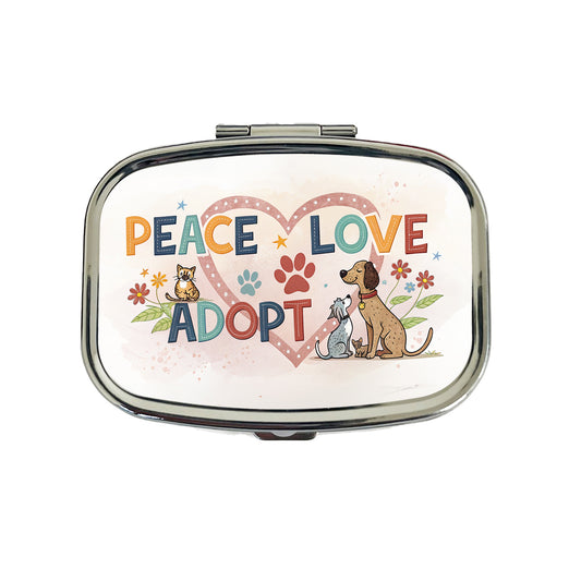 Peace Love Adopt Pet Adoption Rescue Travel Pill Box Case