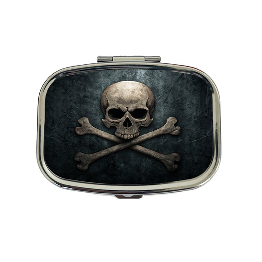 Pirate Skull and Crossbones Dark Rustic Travel Pill Box Case