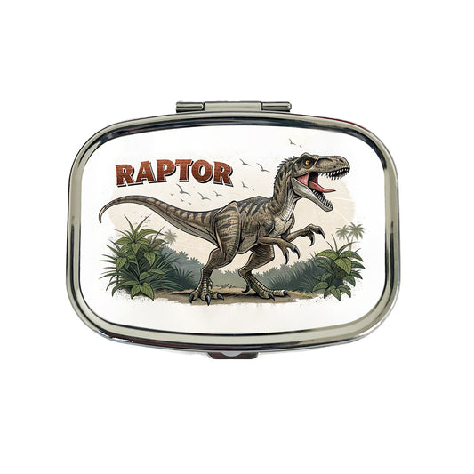 Raptor Dinosaur Cartoon Travel Pill Box Case