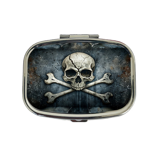 Rustic Skull And Crossbones Pirate Jolly Roger Travel Pill Box Case