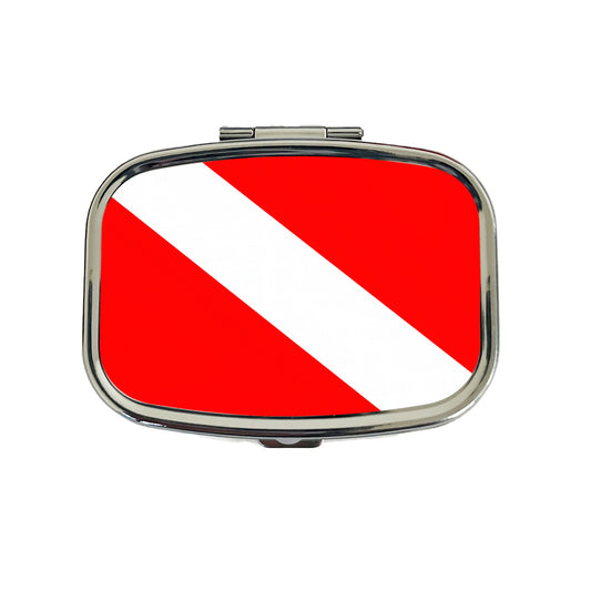 Scuba Diving Flag Red White Diver Down Travel Pill Box Case