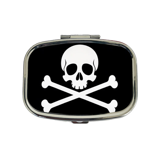 Skull And Crossbones Jolly Roger Pirate Flag Black And White Travel Pill Box Case