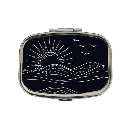 Sunrise And Ocean Wave Outline Illustration Travel Pill Box Case