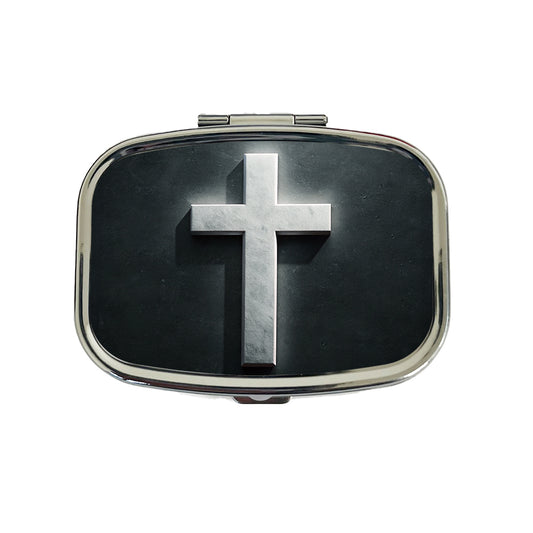 White Cross On Dark Background Religious Travel Pill Box Case