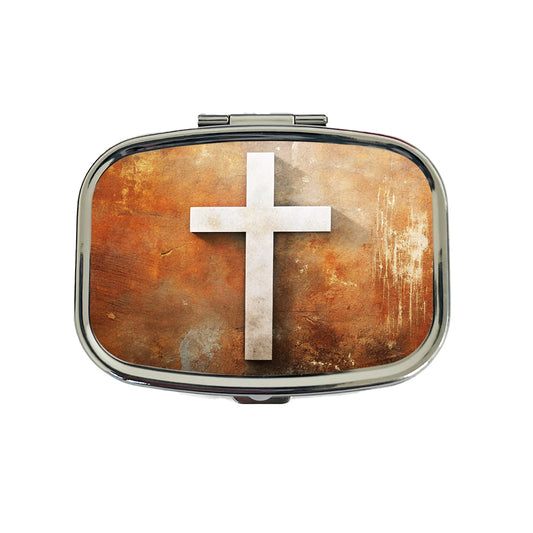 White Cross On Rusty Rustic Background Religious Travel Pill Box Case