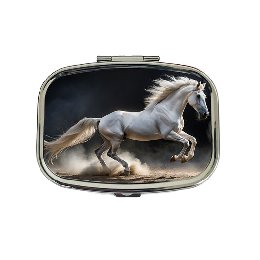 White Horse Galloping Travel Pill Box Case