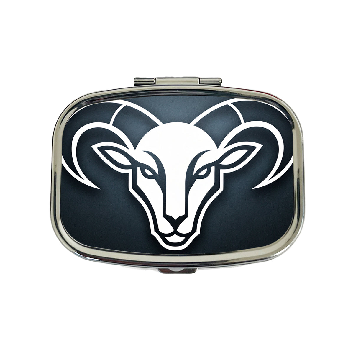 White Ram Head Illustration Outline Travel Pill Box Case