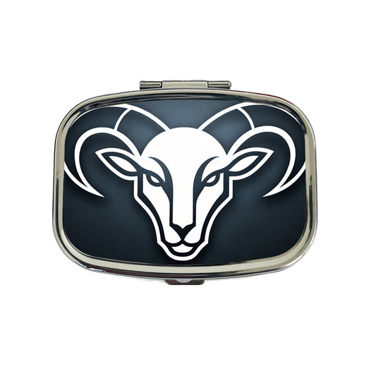 White Ram Head Illustration Outline Travel Pill Box Case