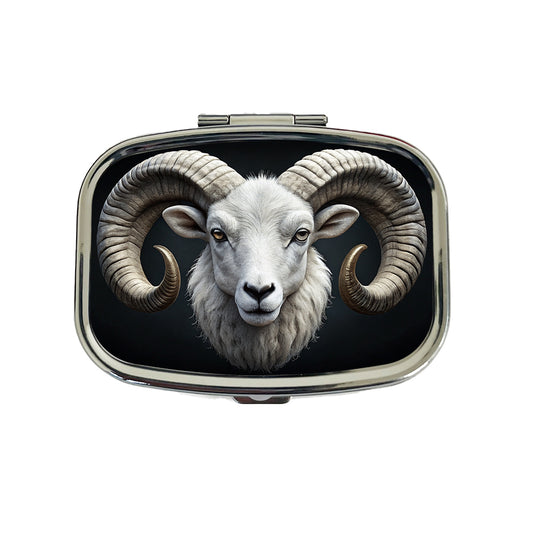 White Ram Head Travel Pill Box Case